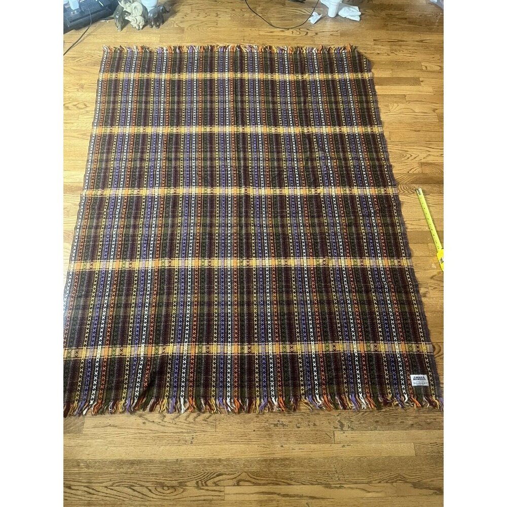 Vintage amana Blanket 100% Virgin Fringe Wool ~53 x 66 Throw Blanket 60s-70s